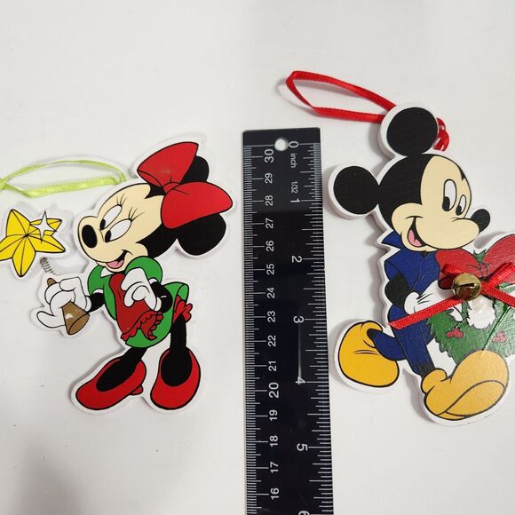The Walt Disney Company Mickey & Minnie Mouse Vintage Wooden Ornaments SET OF 2 - Picture 7 of 9